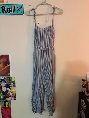 Hollister Blue and White Striped Jumpsuit
